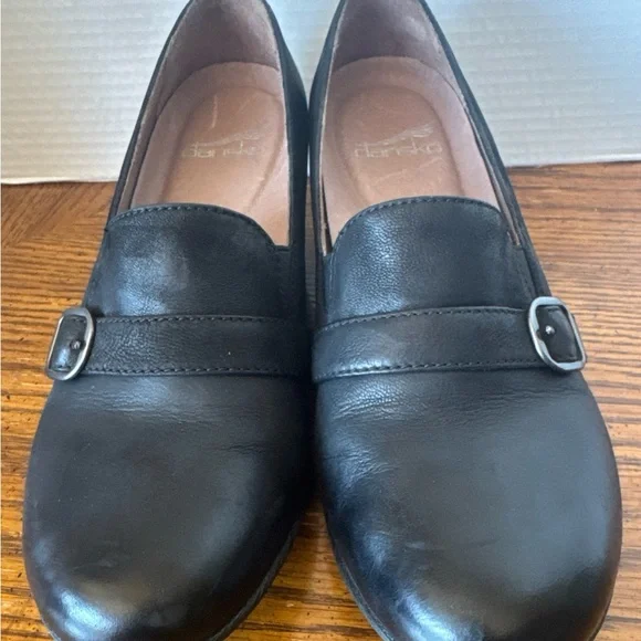 Dansko Black Leather Slip-On Loafers with Buckle Dansko Women Heels Loafers Black Leather Casual Slip On  main image 3